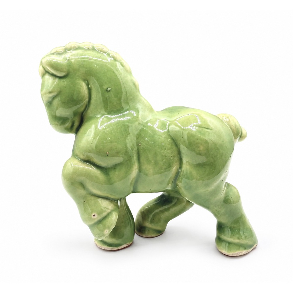 Vintage Stangl Pottery Green Draft Horse Miniature Figurine MCM Ceramic Unmarked